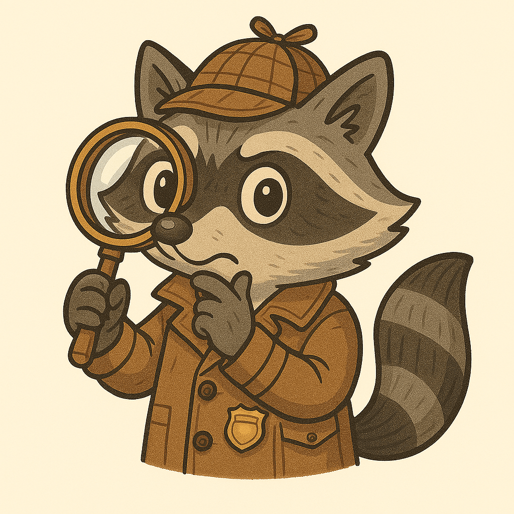 Detective raccoon with magnifying glass